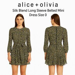 Alice + Olivia Silk Blend Long Sleeve Belted Mini Dress Size 0